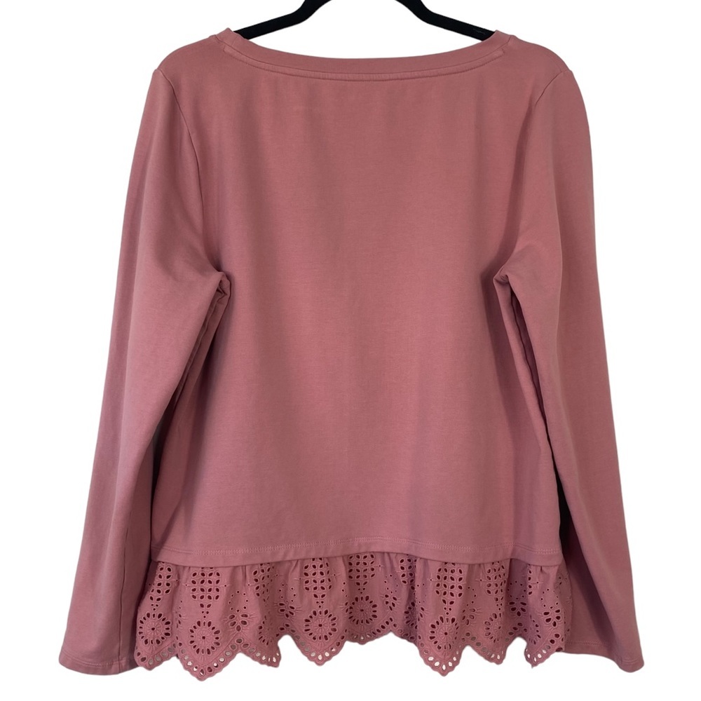 Talbots Women’s Dusty Rose Pink Long-Sleeve Top, Lace Eyelet Ruffle Trim, Size L - Picture 3 of 11